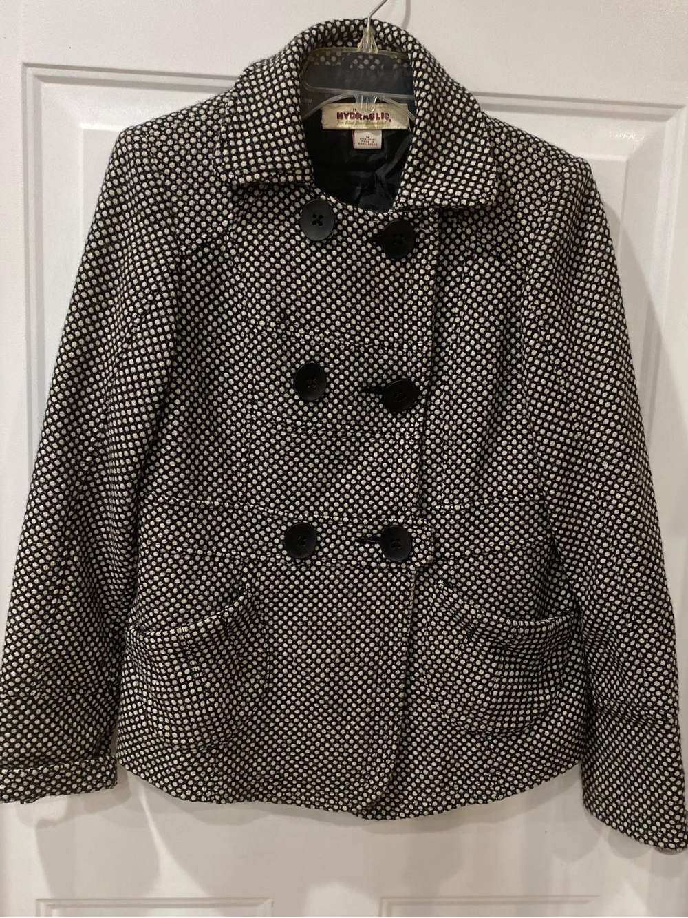 Hydraulic Women's Black & White Polka Dot Peacoat wool Jacket size M